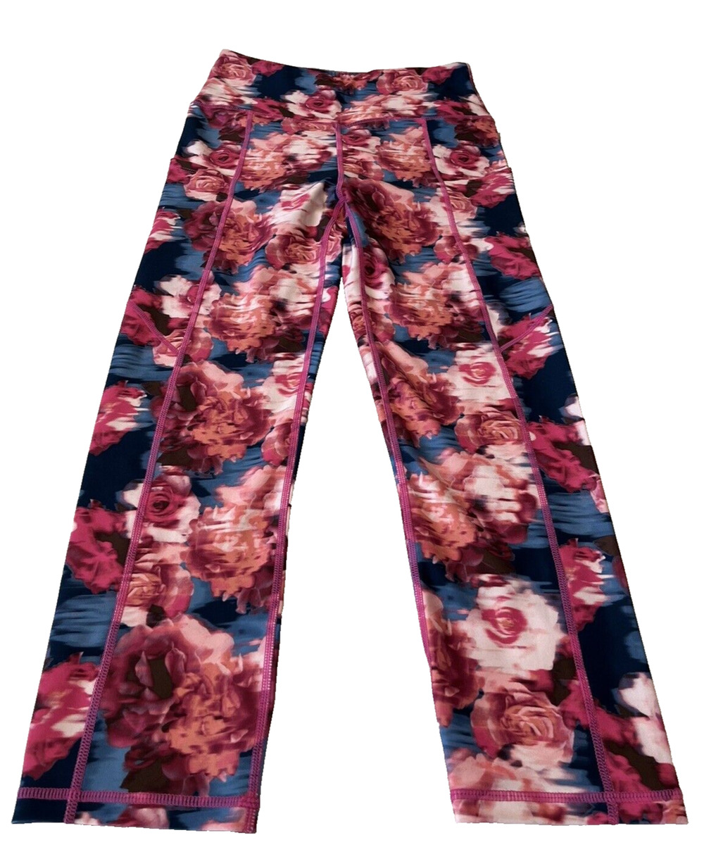 Nine West Women's Active Floral Print Legging Sz S Crop Yoga‎ Pockets Rose NWT